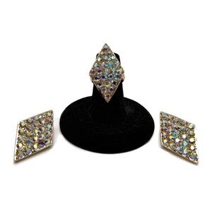 Emmons Aurora Borealis Pave Rhinestone Adjustable Ring and Earring Set